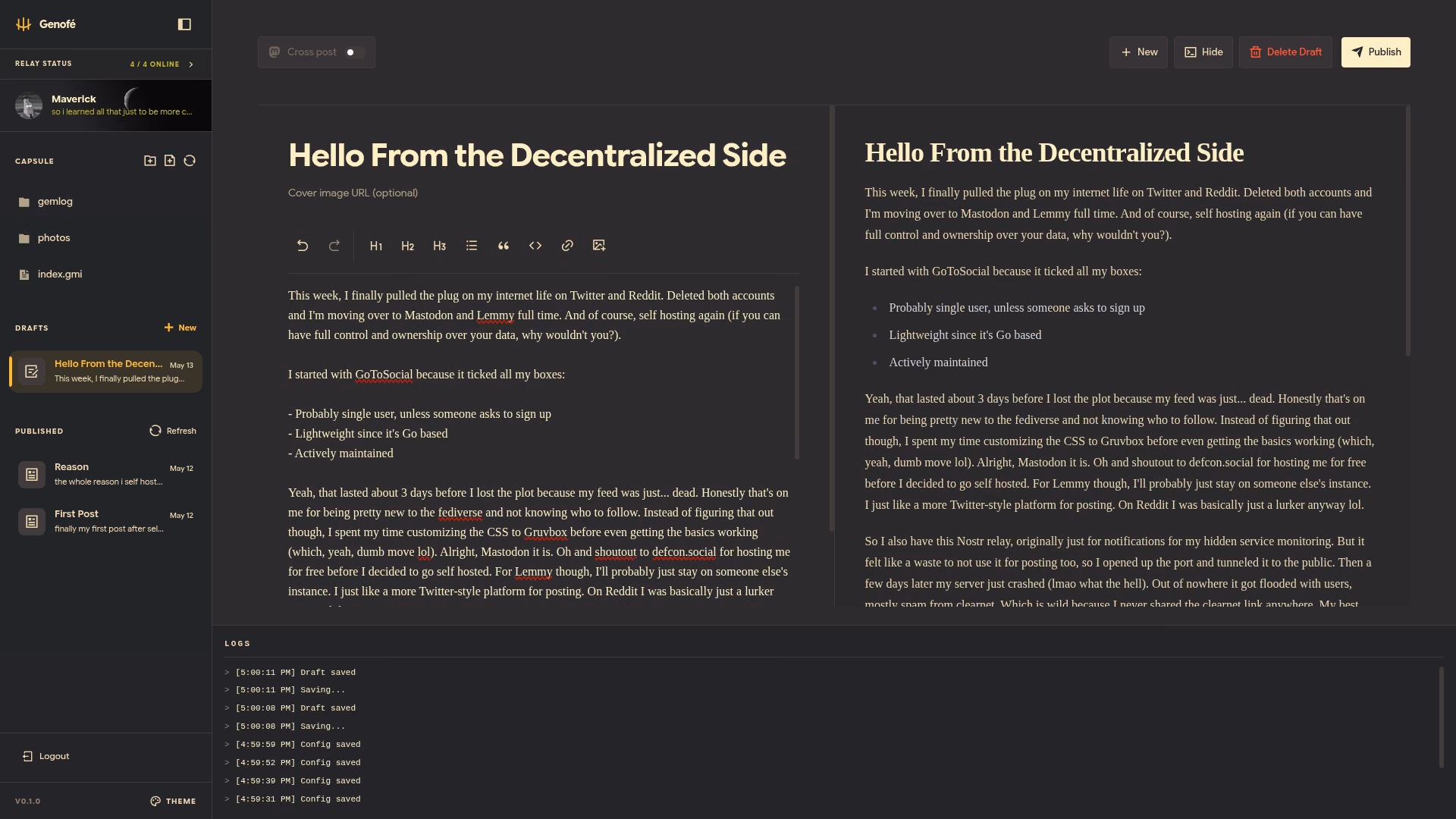 How I cross-post my content to Mastodon, Nostr, and Gemini